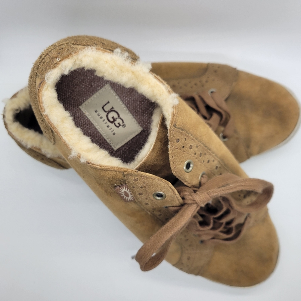 UGG Chestnut Roxford TF Bomber Brown Suede Low-Top Sneakers Men 10 Fleece Lined